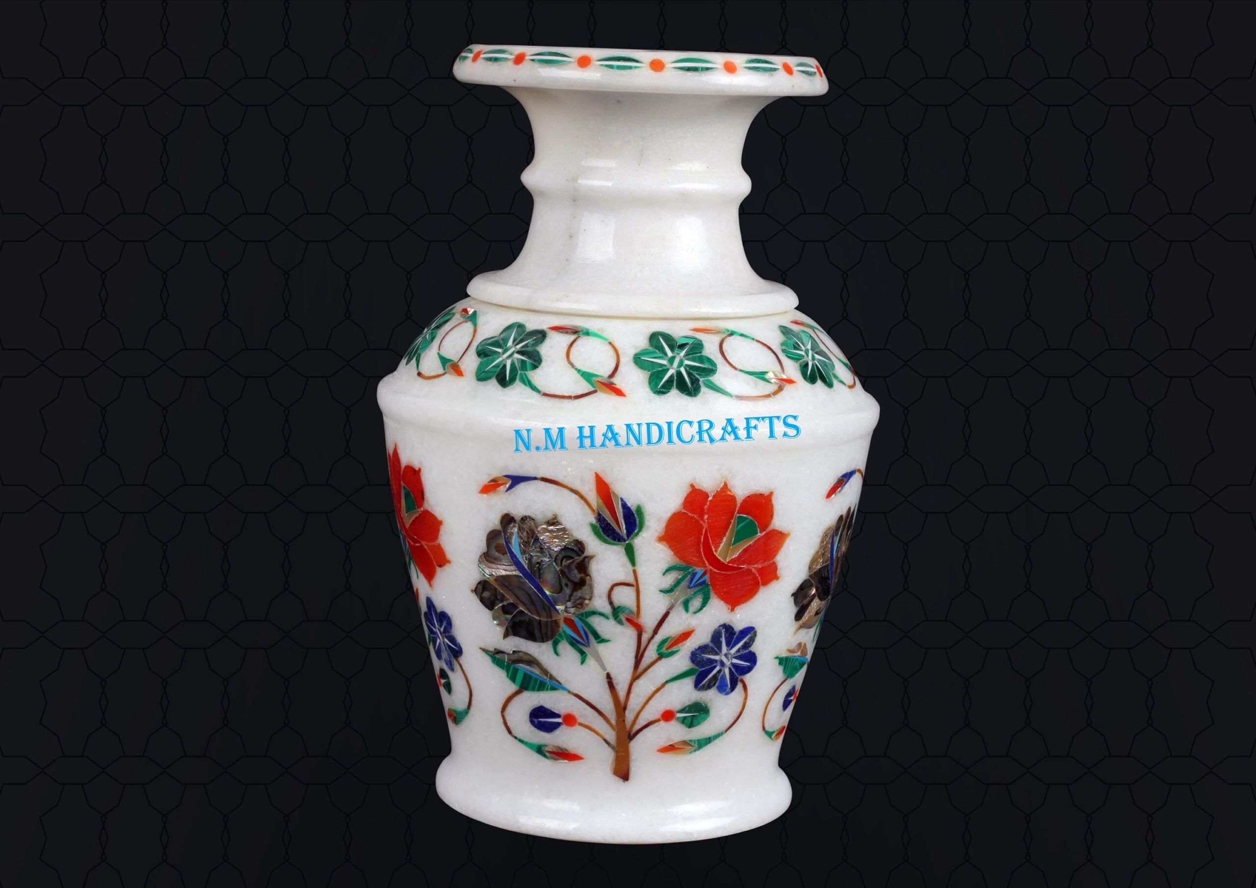 Decortive Marble Inlay Flower Vase, Finest Art Of Pietra Dura, Candle Holder, Home Decor, Memorable Inlay Art Piece For Your Loving Ones