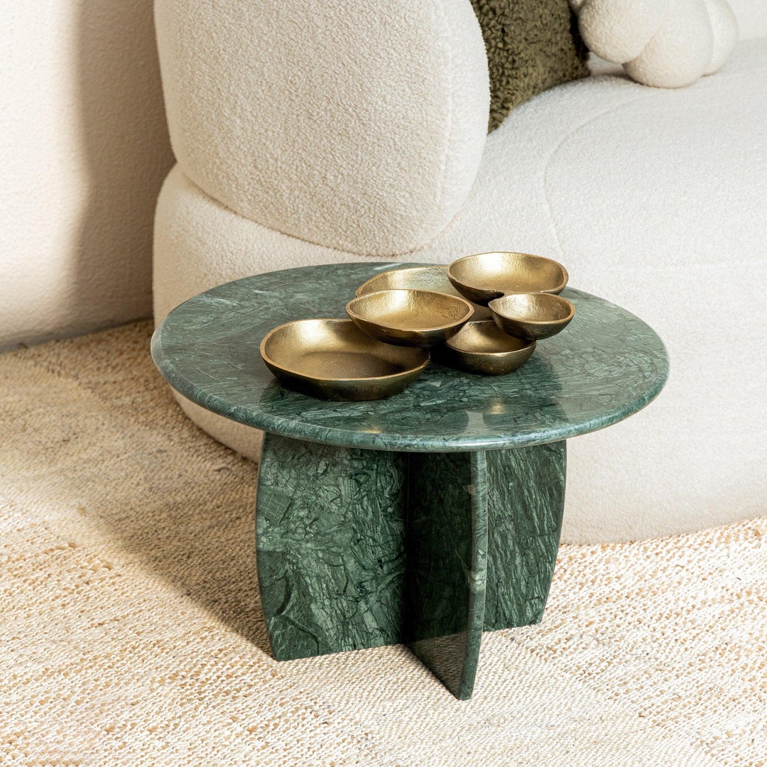 Green Marble Side Table, Grey Stone Sofa Side Table, Side Table for ...