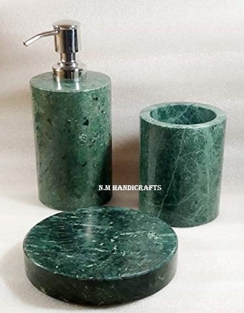 Green Marble Bath Set, Luxury Bathroom, Soap Dispenser, Soap Dish ...