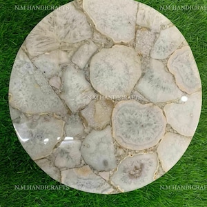 White Agate Coffee Table, White Stone Centre Table, White Agate Table Top, Round Table Top, Dining Table Top, Marble Table, Stone Table