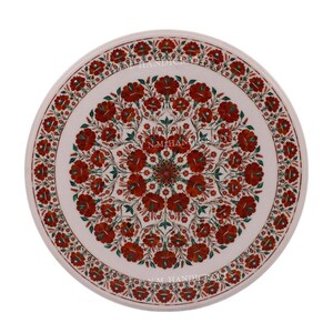 Marble Coffee Table Carnelian Gemstone Inlay, Floral Pietre Dure Table, Floral & Marquetry Art, Living Room Table, Garden Table,Centre table