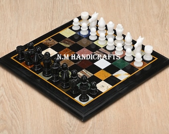 Marble Stone Chess Set with Hand Carved Soapstone Pieces, Vintage