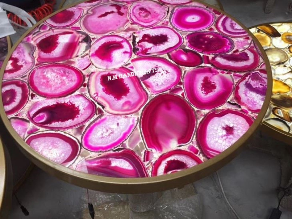 Pink Agate Stone Table Top With Stand Mid Century Coffee & Etsy