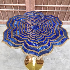 Lapis Lazuli Coffee Table With Gold Stand, Blue Lapis Side Table Top, Natural Gemstone Lapis Lazuli Table Top, Centre Table Top, End Table