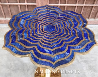 Lapis Lazuli Coffee Table With Gold Stand, Blue Lapis Side Table Top, Natural Gemstone Lapis Lazuli Table Top, Centre Table Top, End Table