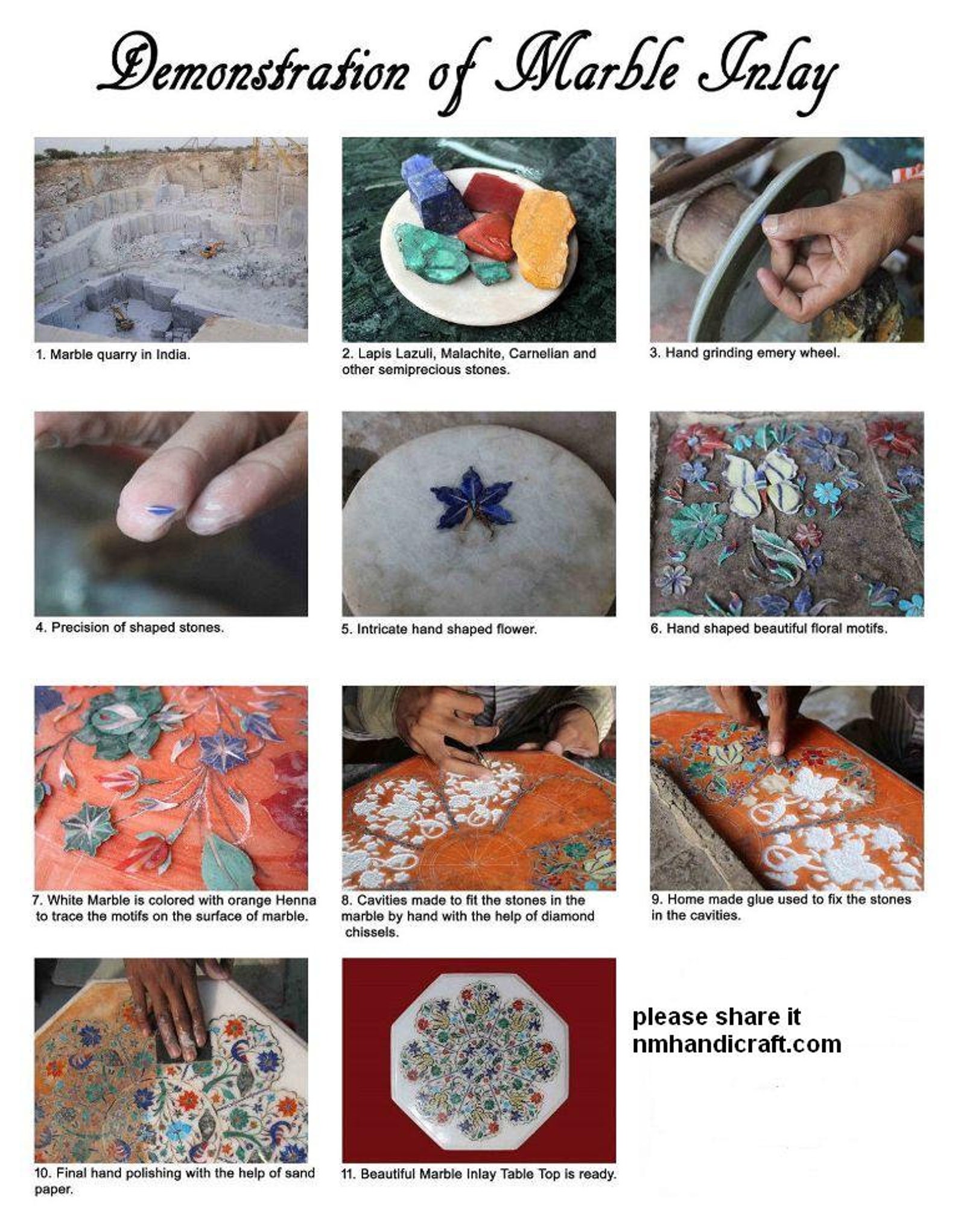 Black Stone Coffee Table Top, Marble Counter Top, Floral Inlay, Vintage