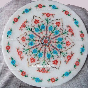 10&quot; Marble Marquetry Gems Inlay Plate, Flowers, Pietra Dura Art, Serving Plate, Marble Serveware, Plate, Gift, Kitchen Decor, Home Decor
