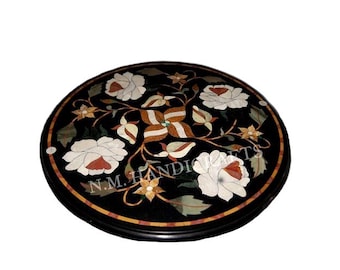 Mesa de centro em mármore, mesa com incrustações de pedras preciosas Pietra Dura, mesa lateral floral, mesa feita à mão, arte em mosaico, mesa floral, mesa de centro em pedra