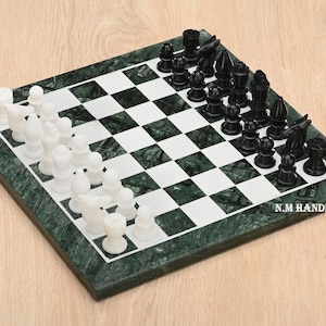 Green Marble Chess Set, Stone Chess Board, Pietra Dura Art, Mosaic Marquetry Art, Chess table, Grey Stone Chess Board