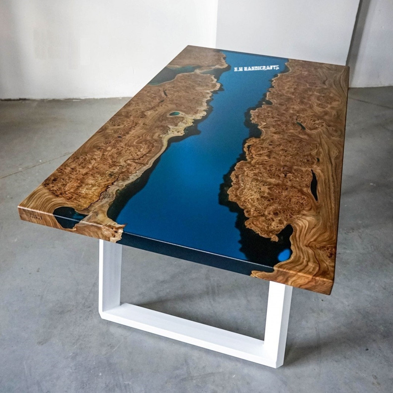 Elm Holz Luxus blau Epoxid Harz Fluss Tisch Esstisch Platte | Etsy