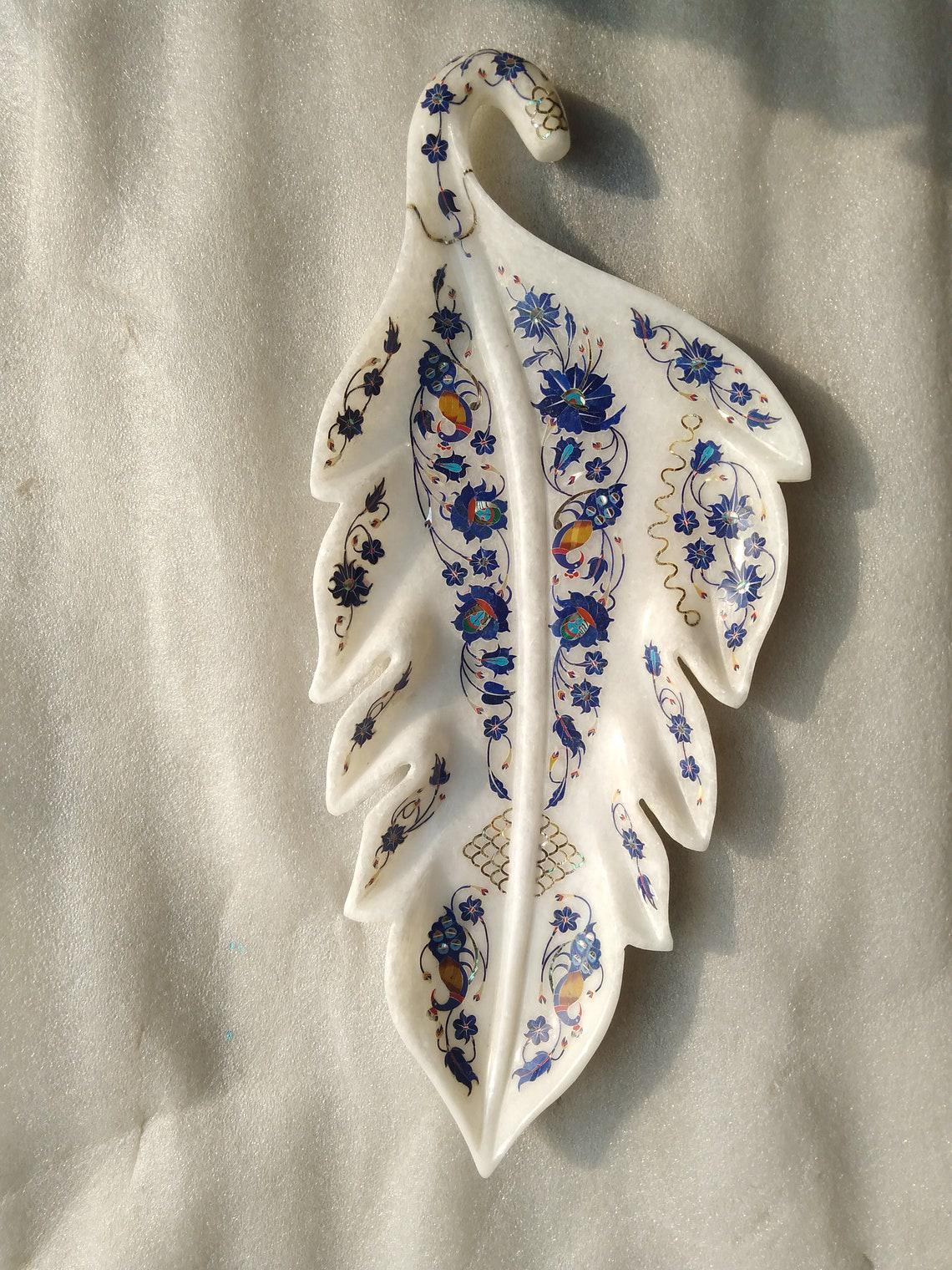 14インチ大理石フルーツボウル、リーフデザインボウル、ピエトラデュラ