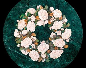 Tampo de mesa de centro em mármore verde, tampo de mesa em mármore floral, mesa em pietra dura, floral, móveis para sala de estar, mesa lateral e de apoio, tampo de mesa de centro