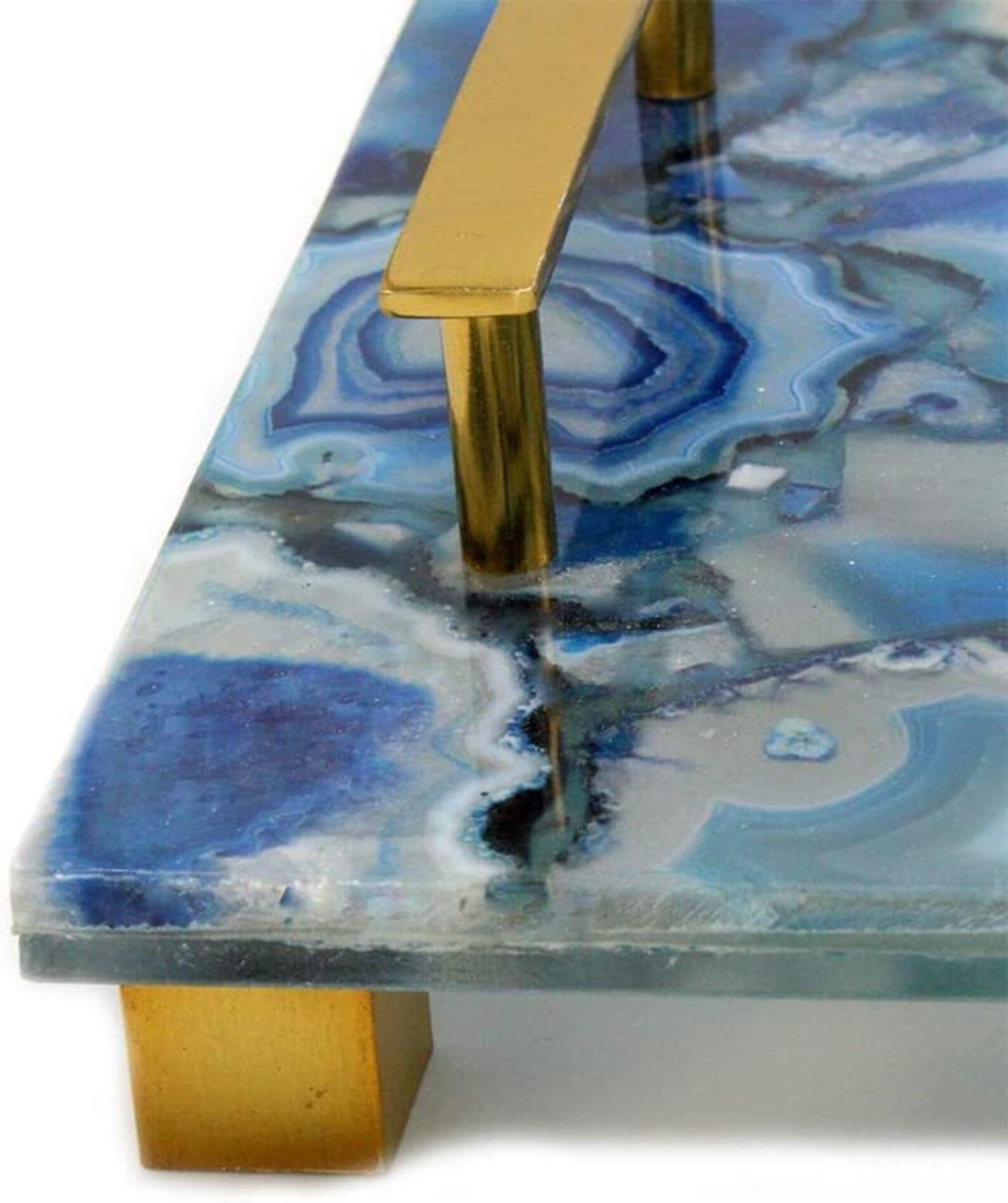 Blue Agate Serving Tray With Gold Handles Agate Stones Etsy