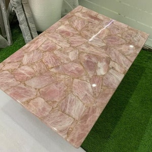 Pink Stone Coffee Table, Rose Quartz Dining Table, Quartz Vanity Top, Rose Quartz Buffet Counter, Gemstone Slab, Kitchen Counter,Wall Panel