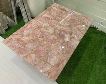 Pink Stone Coffee Table, Rose Quartz Dining Table, Quartz Vanity Top, Rose Quartz Buffet Counter, Gemstone Slab, Kitchen Counter,Wall Panel
