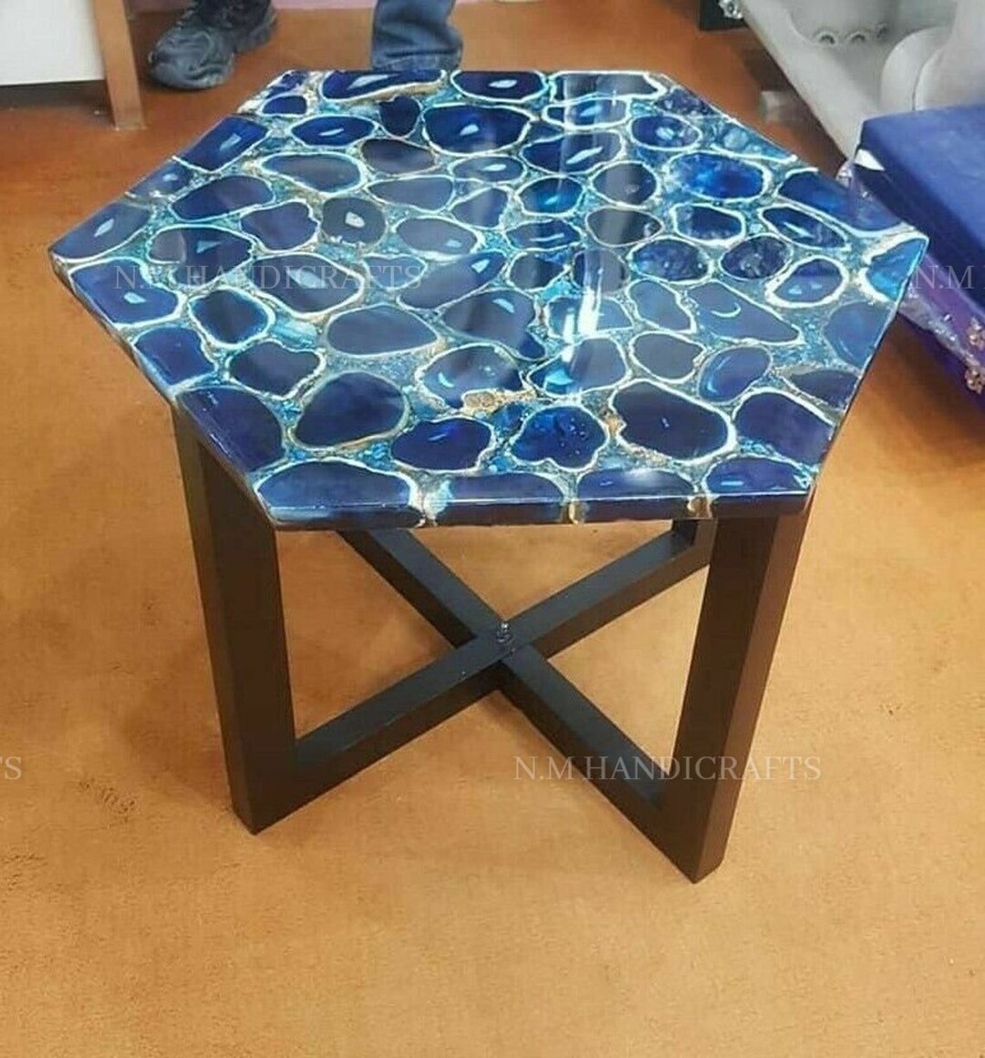 Blue Agate Table Top Blue Agate Side Table Top Agate Coffee Etsy