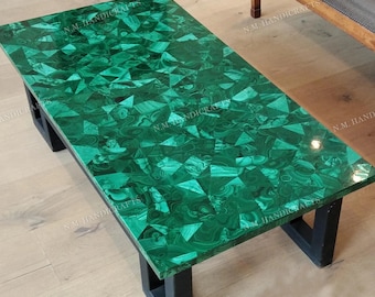 Malachite Coffee Table Top, Malachite Dining Table, Natural Stone Table, Malachite Stone Table, Malachite Inlay Table, Green Table Top