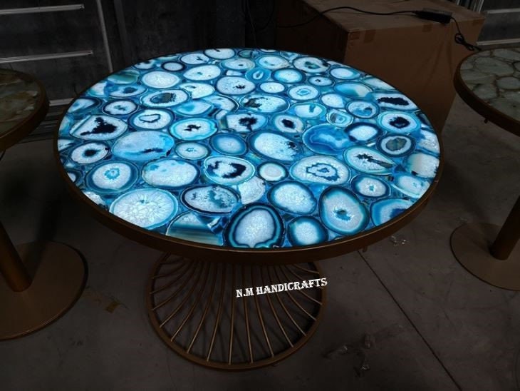 Blue Lightning Agate Table Top, Mid Century Table, Coffee Table, Side Table, Hallway Table, Patio Table, Home & Office Decor.