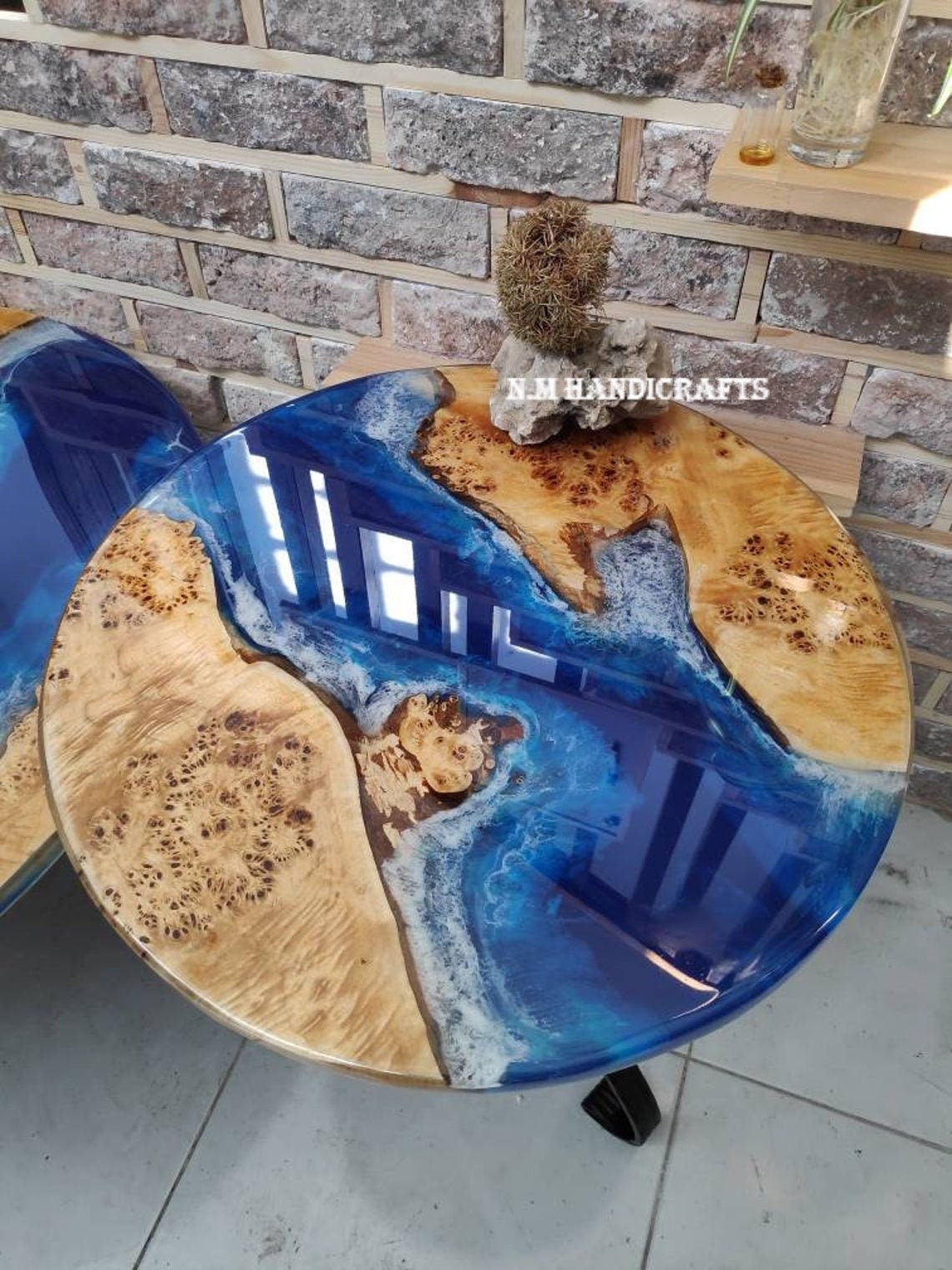 Deep Ocean Wood Epoxy Resin River Table, Round Coffee Table, Center Table Top, Live Edge, Wood Epoxy Table, Side Table, Handmade Table