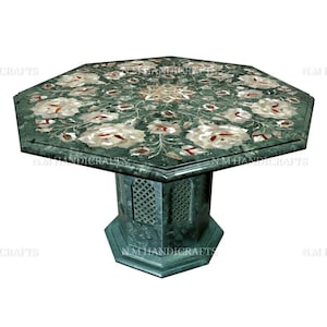 Green Marble Coffee Table Top, Round Table Top, Mother Of Pearl Shell Inlay, Floral, Living Room Furniture, Side & End Table, Center Table