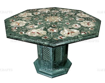 Green Marble Coffee Table Top, Round Table Top, Mother Of Pearl Shell Inlay, Floral, Living Room Furniture, Side & End Table, Center Table