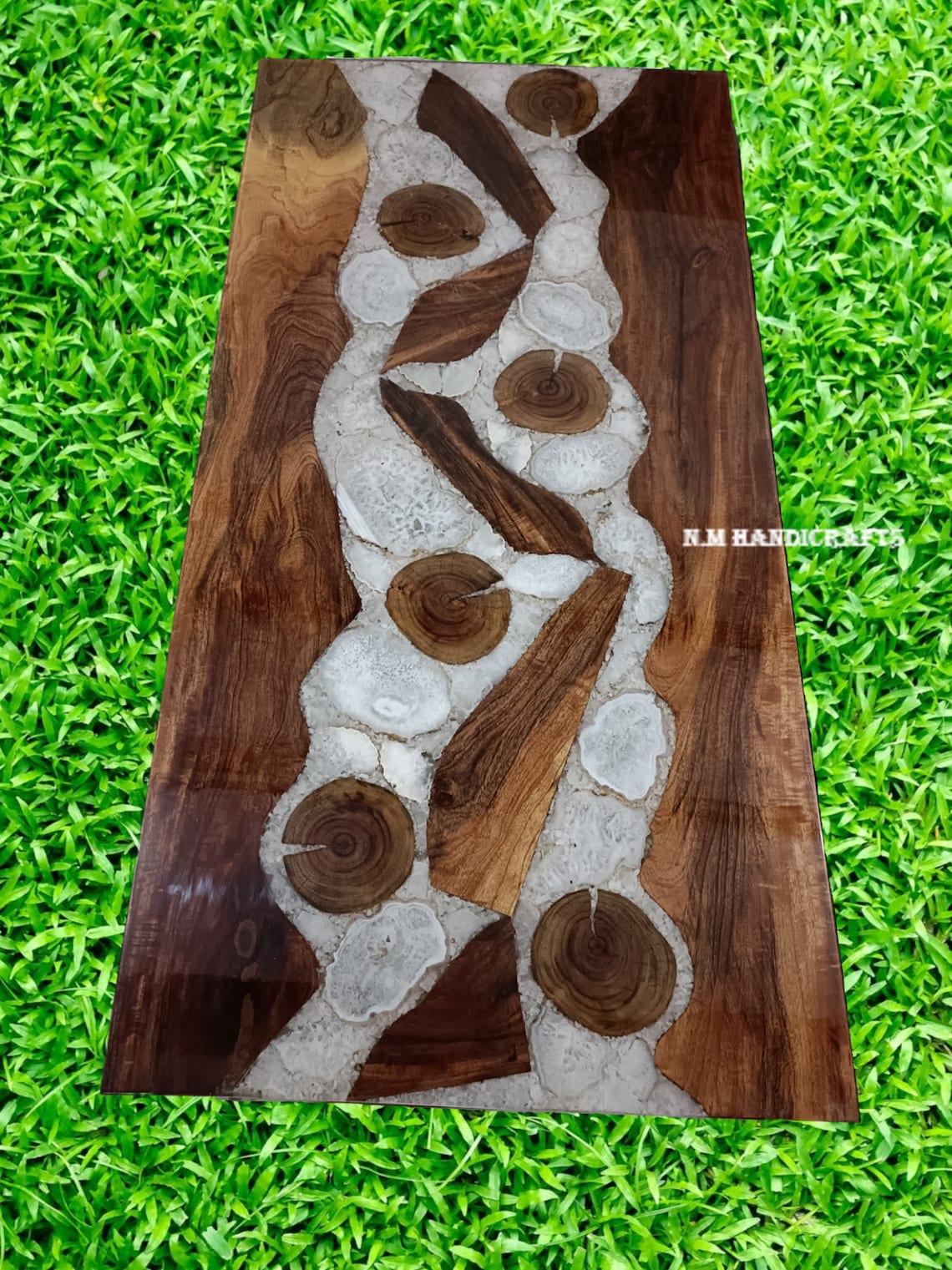 Ready Epoxy Resin Table, Wood And Agate Mix, Dining Table, Hallway