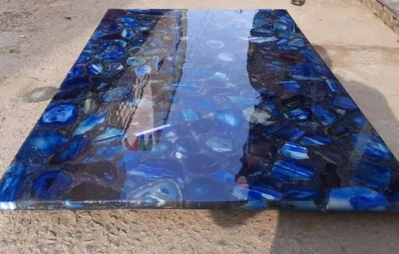 Losa de piedra de ágata azul oscuro, tablero de mesa, losa de cocina,  barras y mostradores