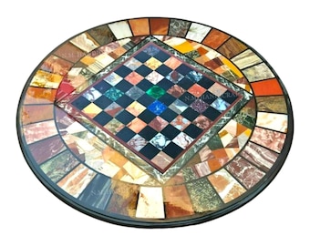 Marmor Schachbrett Set, Schachbrett im römischen Stil, Pietra Aura Art Schachbrett, italienischer Schachbretttisch, handgefertigtes Schachbrett, Schachfiguren