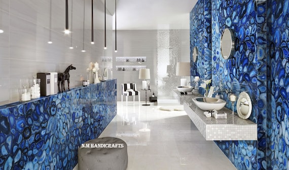 Blue Agate Stone Slab Use On Table Top Bars Counters Kitchen