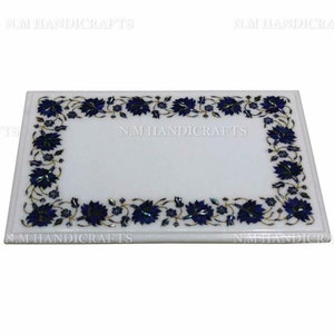 Marble Coffee Table Top, Lapis Lazuli Inlaid, Floral Inlay, Pietra Dura Art, Center Table, Side Table, End Table, Corner Table, Office Table