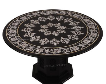 Marble Coffee Table Mother Of Pearl Floral Design Inlay, Handmade Pietra Dura Table For Home Decor, Floral & Marquetry Art, Center table top