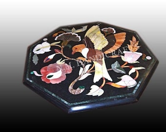 Mesa de centro de mármore, mesa de centro Pietra Dura, mesa lateral floral, mesa feita à mão, arte em mosaico, mesa com incrustações florais, tampo de mesa de centro em pedra