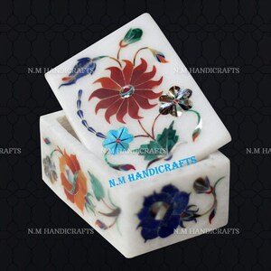 Floral White Marble Inlay Jewellery Box, Semi Precious Stones Inlaid, Trinket Box, Unique Gift For Her, Handcrafted Jewel Box, Multi Use Box
