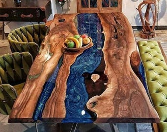 Blue Resin River Table, Dining Table Top, Center Table Top, Hallway Table, Garden Table,Wood & Epoxy Table, Conference Table, Handmade Table