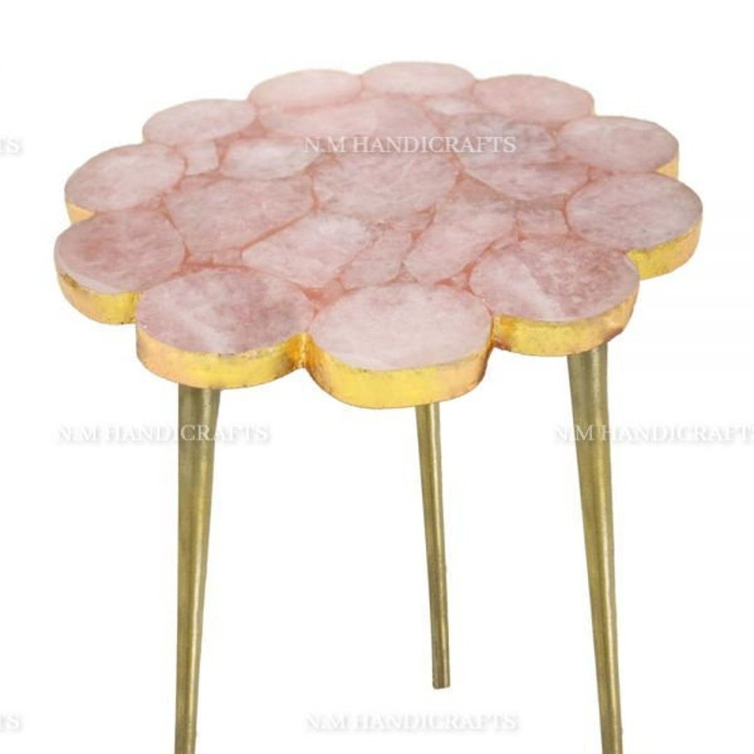 Rose Quartz Table Top, Pink Rose Quartz Stone Table, Rose Quartz Side Table, Rose Quartz Center