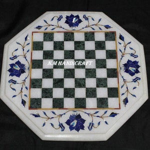 Marble Chess Board, Lapis Lazuli Inlay, Pietra Dura, Chess Set, Game Board, Mosaic Marquetry Art, Stone Chess Board Game Set