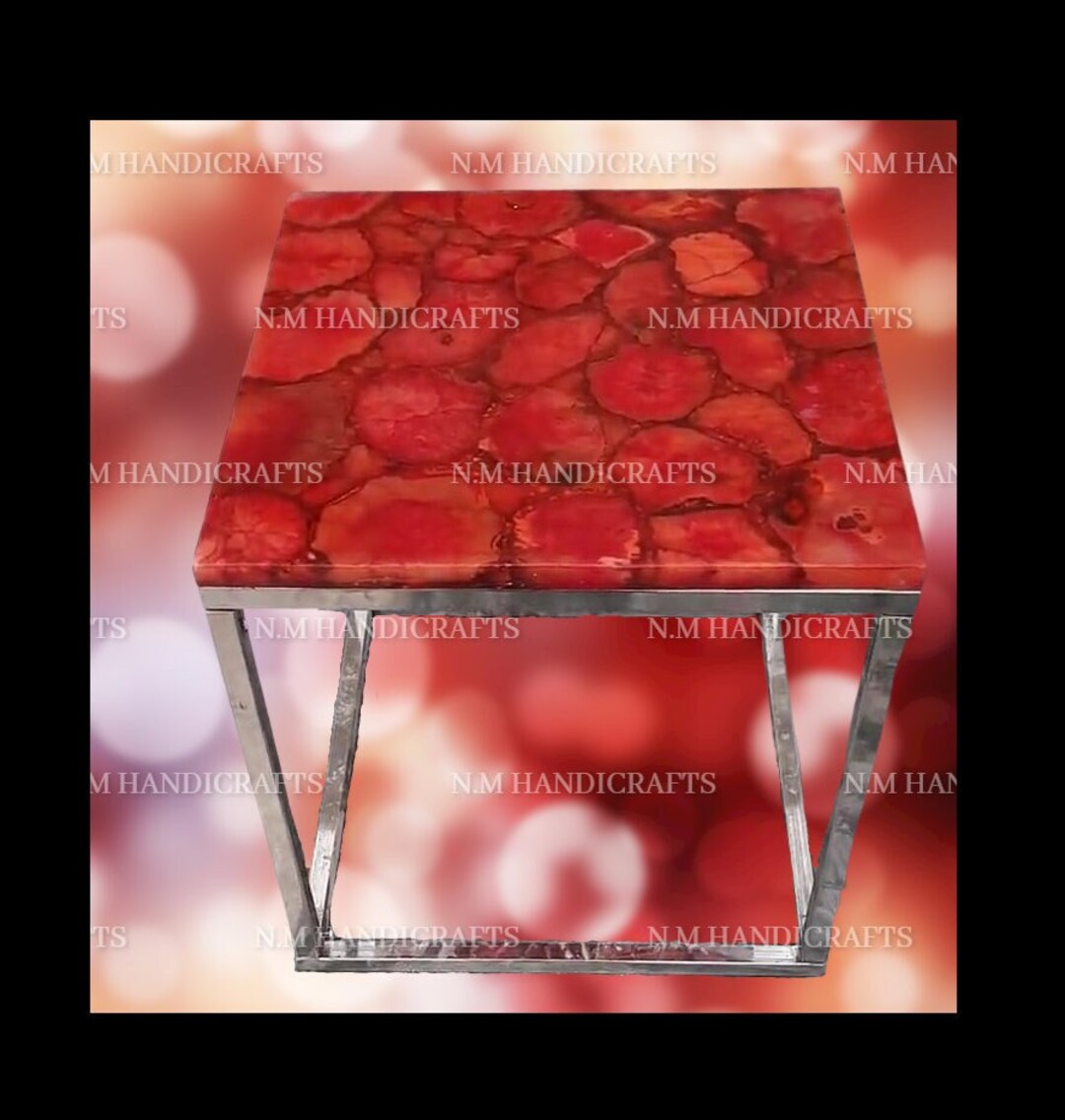 Red Agate Console Table, Coffee & End Table, Living Room Table, Red