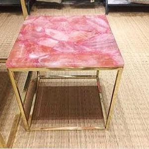 Pink Rose Quartz End Table, Rose Quartz Side Bed Table, Rose Quartz Coffee Table Top, Square Table Top, Bedside Table Top, Pink Table Top,