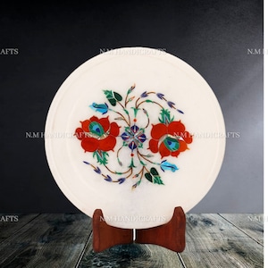 Marble Inlay Plate, Snack Plate, Serving Plate, Flower Inlay, Pietre Dura Art, Coaster, Tea Coaster, Plate, Gift, Kitchen Décor, Home Décor