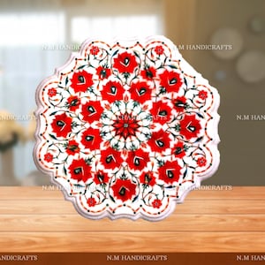 White Marble Inlay Coffee Table , Carnelian Stone Inlaid, Gemstone Marble Table, Centre Table Top, Mosaic Marquetry Art, Marble Side Table