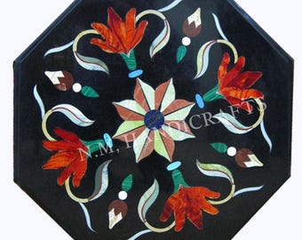 Mesa de centro de mármore, mesa de centro Pietra Dura, mesa lateral floral, mesa feita à mão, arte em mosaico, mesa com incrustações florais, tampo de mesa de centro em pedra
