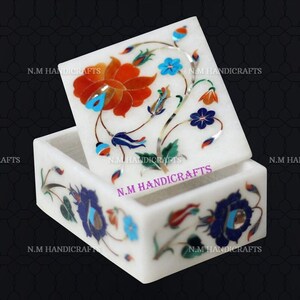 Floral White Marble Inlay Jewellery Box, Semi Precious Stones Inlaid, Trinket Box, Unique Gift For Her, Handcrafted Jewel Box, Multi Use Box