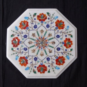 12″ Decorative Carnelian Stone Art, Table Top Inlay, Pietra Dura, Gem Stones, Mosaic Marquetry Art, coffee table, side table, sofa table