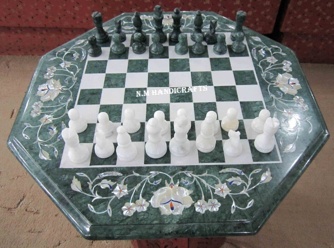 Buy Green Marble Chess Set, Mop Inlay, Tournament Chess Board, Pietra