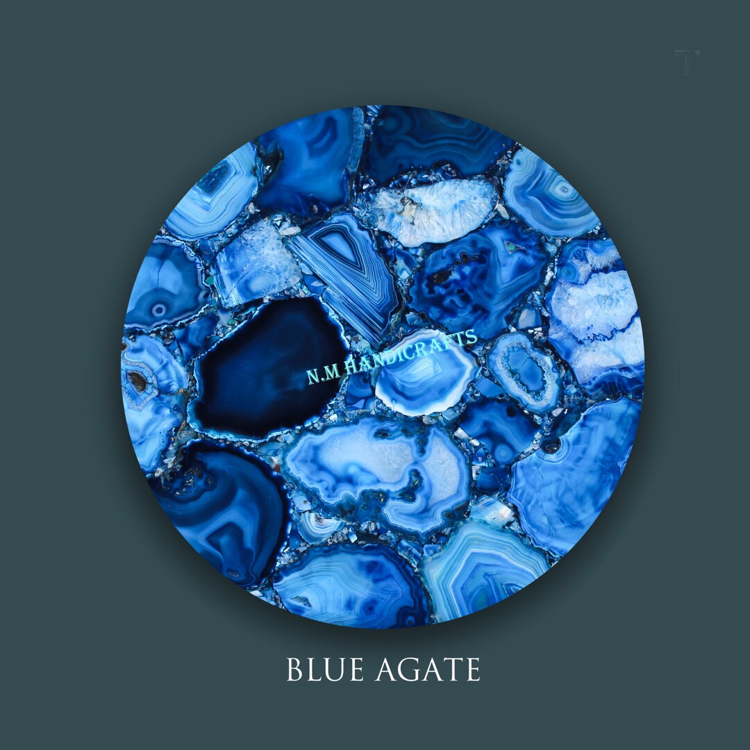 Decorative Blue Agate Table Top, Mid Century Table, Coffee Table, Side