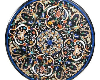 Tampo de mesa de centro em mármore, mesa lateral com incrustações de mármore, tampo de mesa em pietra dura, mesa de centro floral, mesa feita à mão, mesa de jardim, arte em mosaico