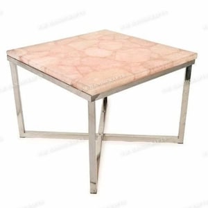 Rose Quartz Stone Coffee Table Top, Quartz Center Table, Quartz Side Table, Quartz Stone Table Décor For Home, Agate Table,Bedside Table Top