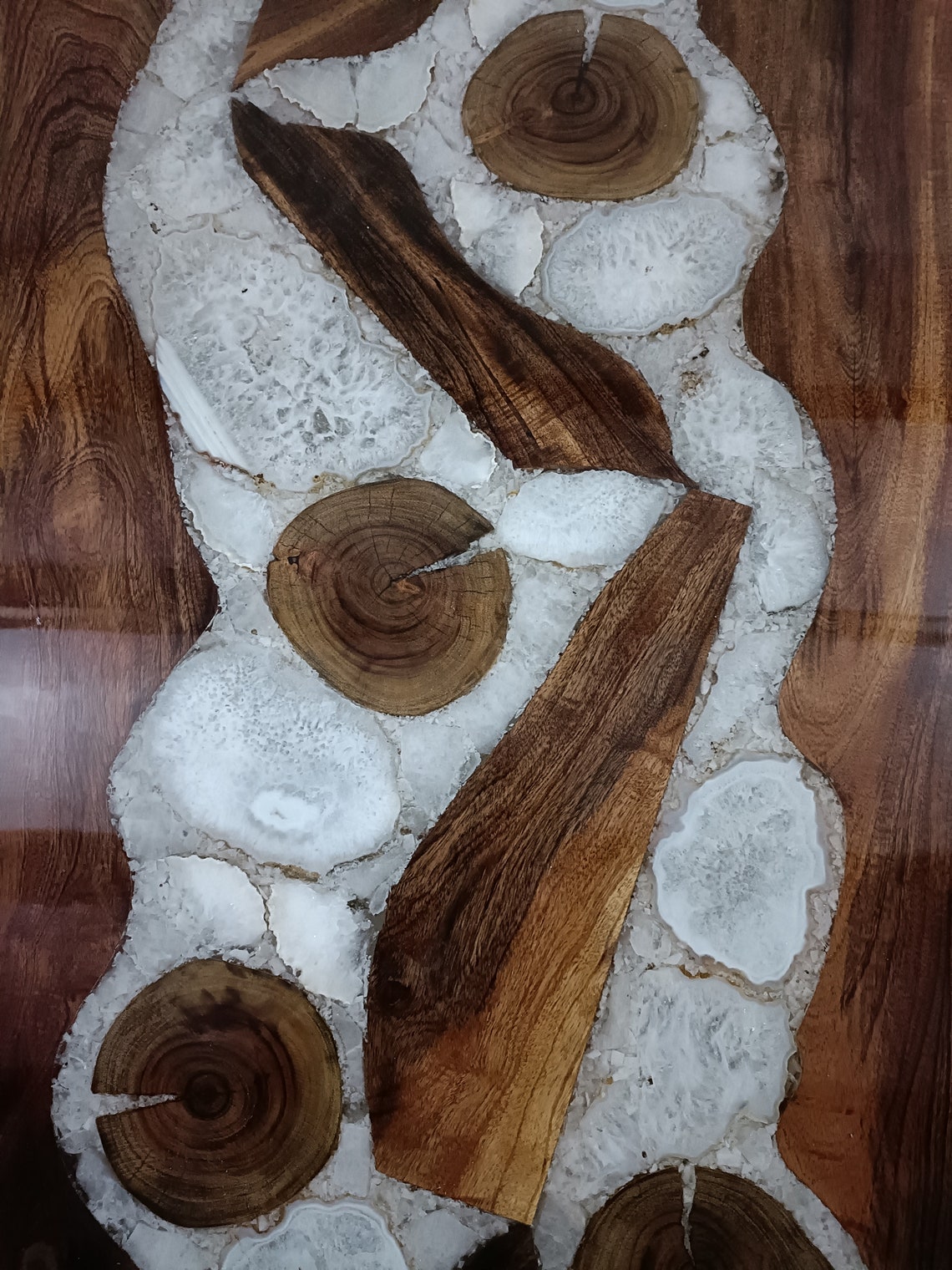 Ready Epoxy Resin Table, Wood And Agate Mix, Dining Table, Hallway
