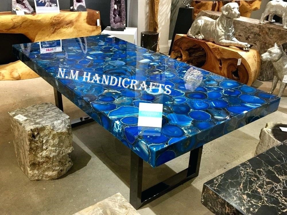 Decorative Blue Agate Stone Table Top, Decorative Coffee Table, Agate Stones Marquetry, Hallway Table, Home Decor, Office Decor