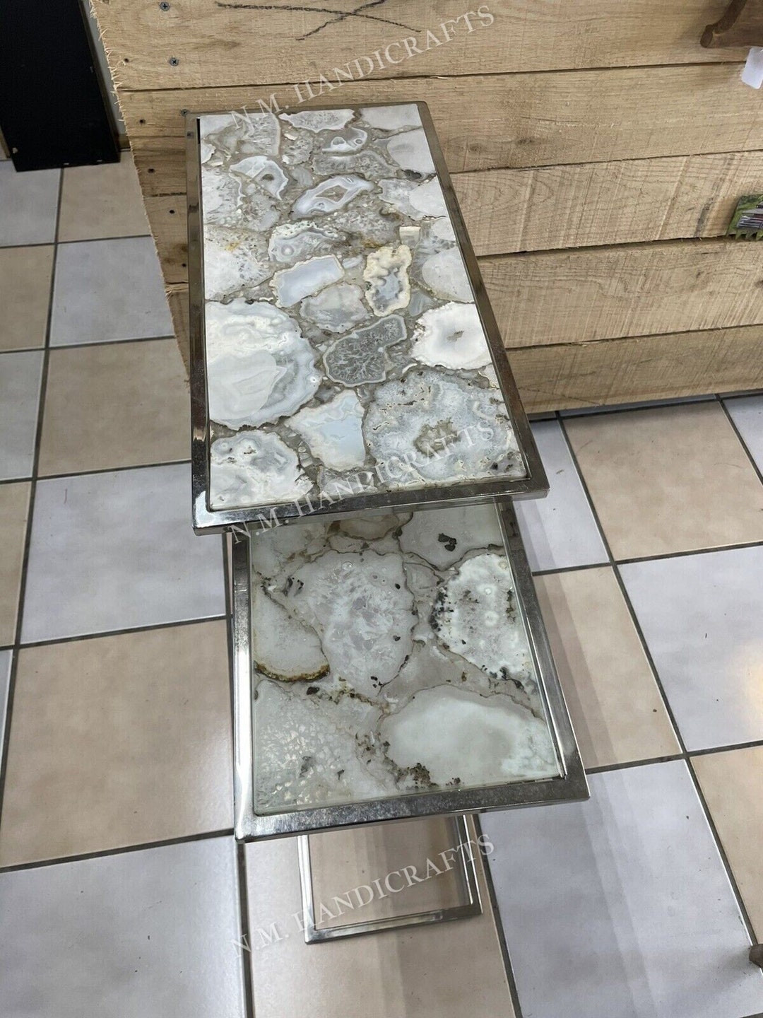 White Agate End Table, Agate Side Table, Office Side Table, Coffee